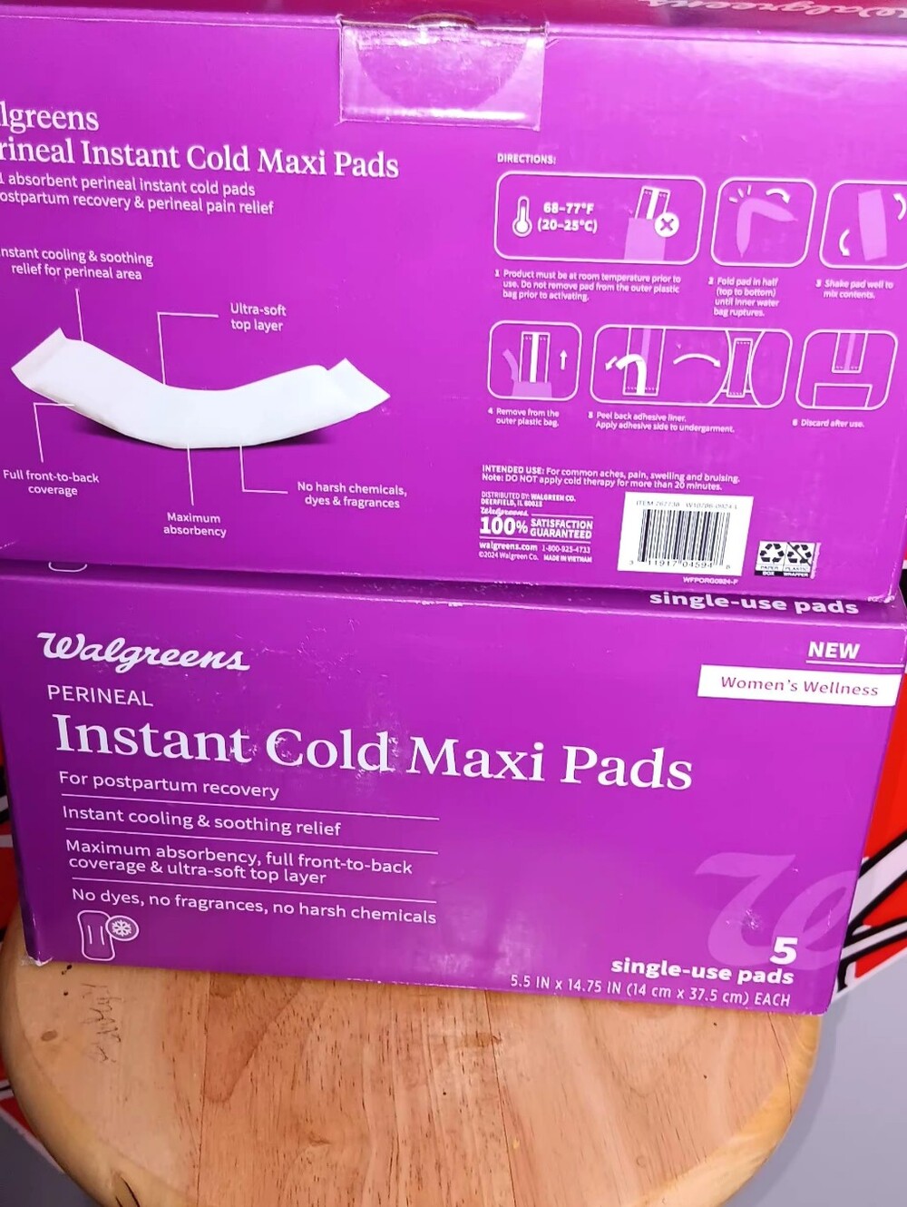 Walgreens Perineal Instant Cold Maxi Pads - Purple Box 2 Boxes Included.. - Picture 3 of 6